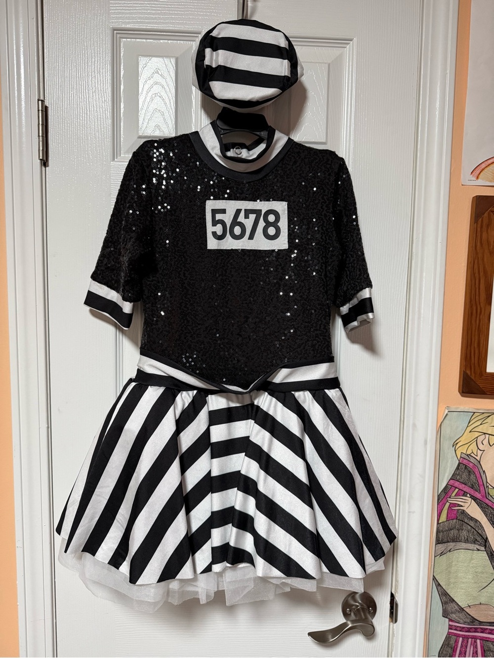 Revolution Black and White Striped Prisoner Costume with Sequined Top XLC